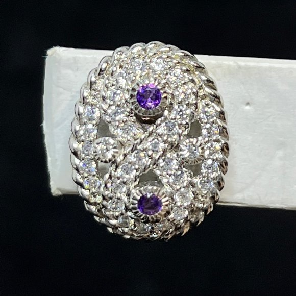 VTG Judith Ripka Sterling Silver Amethyst & CZ Clip On Earrings Signed (3549) - Picture 2 of 9